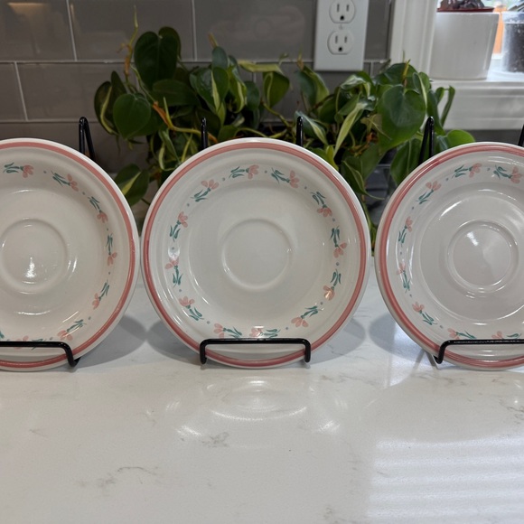 Set of 3 Vintage Tienshan Peachtree Stoneware Saucer Plates - 6 inches - Picture 2 of 10